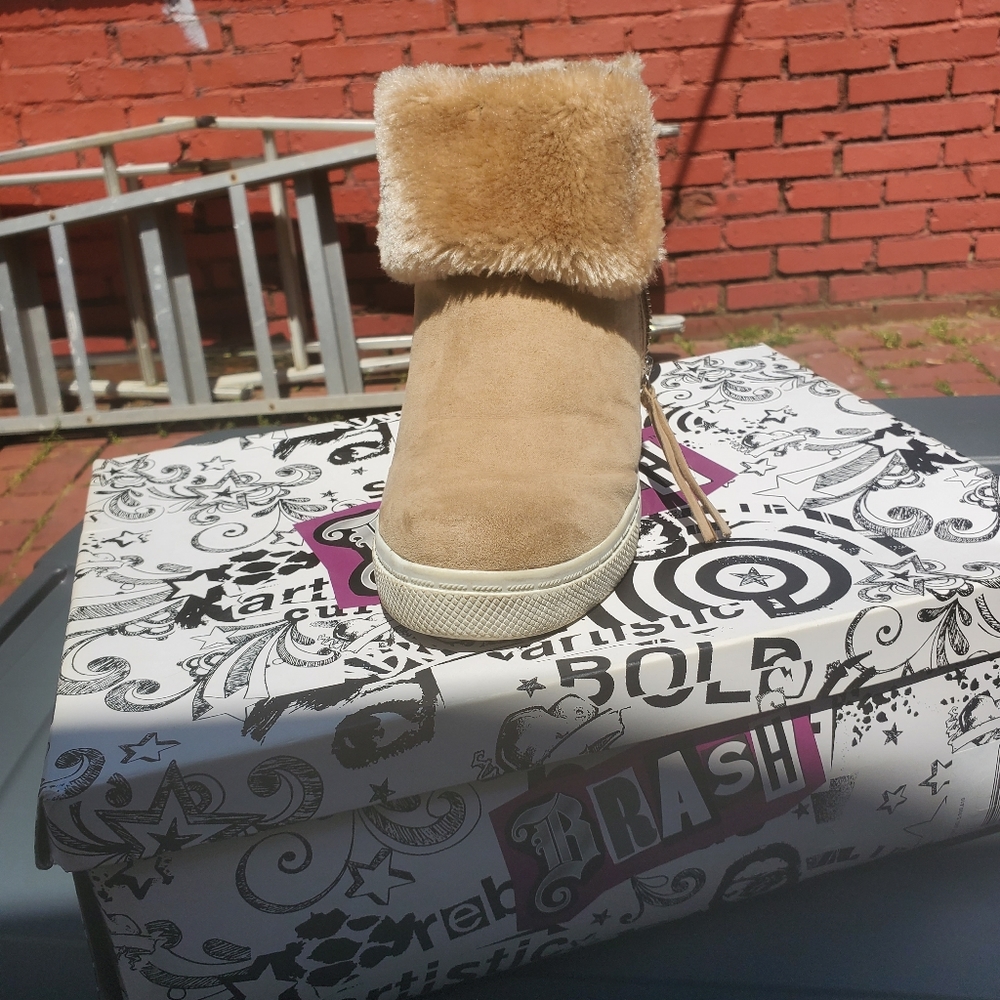Tan wedge bootie